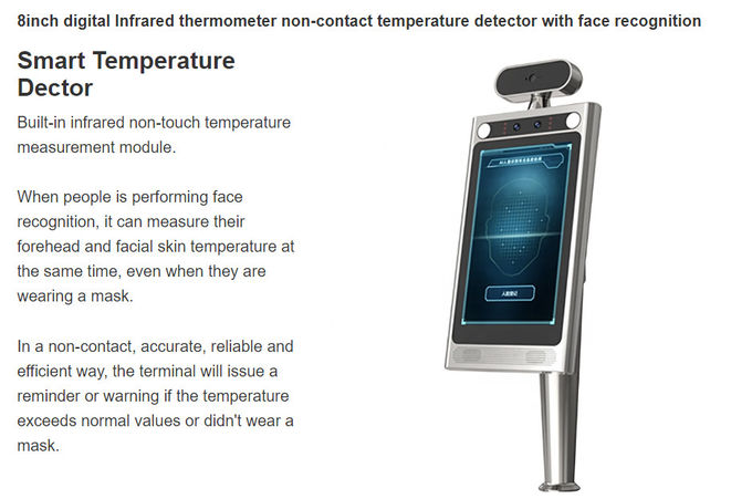 Thermomètre infrarouge de reconnaissance des visages futée pour l'essai de température corporelle de corps humain
